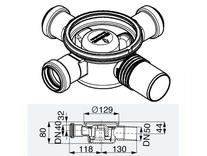 Corp sifon Kessel, Superplat SYSTEM 100, cu 3 racorduri laterale Ø40 si evacuare laterala Ø50, cu trecere